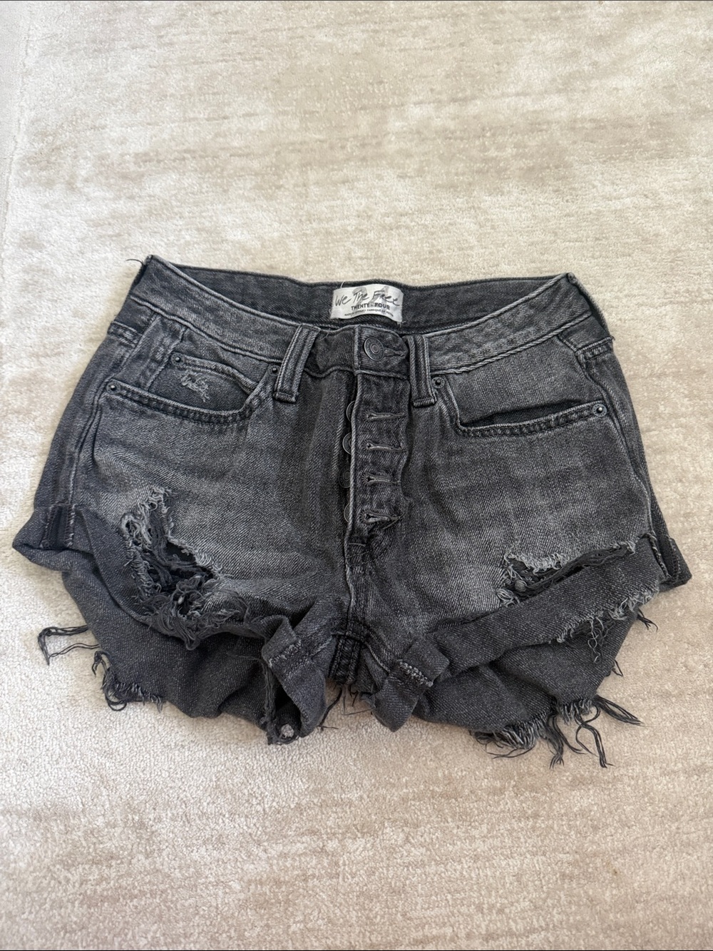 We The Free Black Distressed High-Rise Denim Shorts